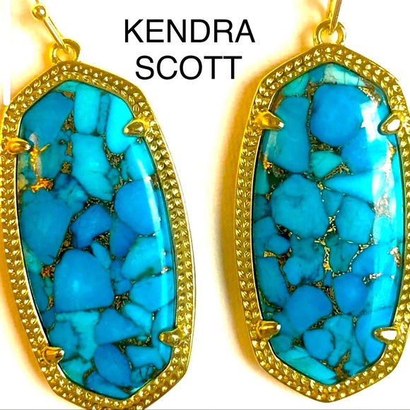 NWT Kendra Scott Elle Earrings Bronze Veined Turquoise BEST STONES EVER Amazing! - Picture 6 of 6